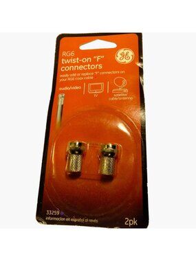 GE RG6 Twist on F Connector Coax Cable Audio Video TV Satellite Antenna 2pk